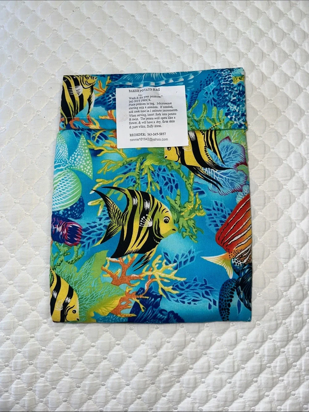 2/$6 Handmade Ocean Fish Print Baker Potato Bag - Blue